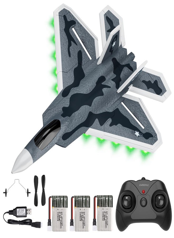 DEERC 2CH F22 Raptor RC Plane with Lights,Remote Control Airplane Fighter Toys,2.4GHz 6-axis Gyro Stabilizer RTF Glider Aircraft Jet Plane with 3 Batteries,Easy to Fly for Boys Adults - Image 1