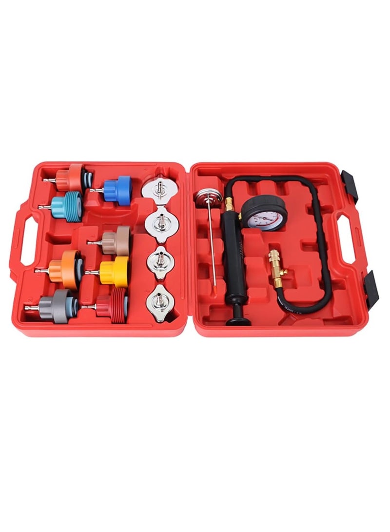 رينوفو مجموعة ادوات اختبار نظام تبريد السيارات 14 قطعة مع مجموعة ادوات اختبار ضغط المبرد مع مضخة يدوية من الالومنيوم ومحولات - Image 1