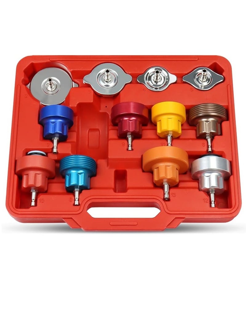 رينوفو مجموعة ادوات اختبار نظام تبريد السيارات 14 قطعة مع مجموعة ادوات اختبار ضغط المبرد مع مضخة يدوية من الالومنيوم ومحولات - Image 2