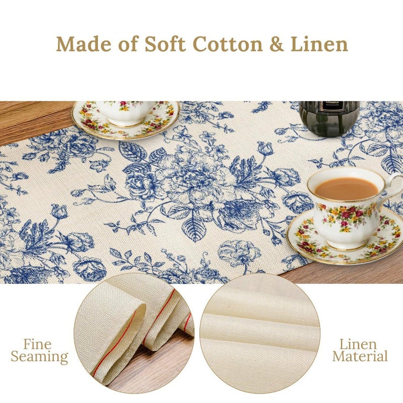 JESTRONRY Floral Table Runner,Blue Flower Table Decoration Chinoiserie Dinner Table Decoration for Home Living Room Kitchen Dining Room Party Indoor Outdoor 13x36in - Image 4