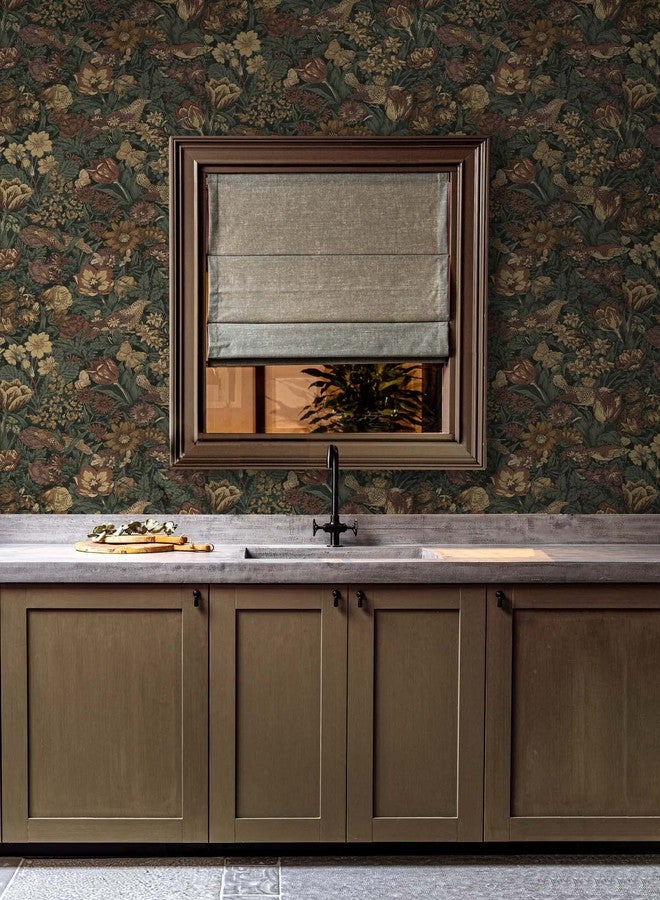 NextWall Bird Floral Vintage Peel and Stick Wallpaper (Mahogany & Graphite) - Image 3