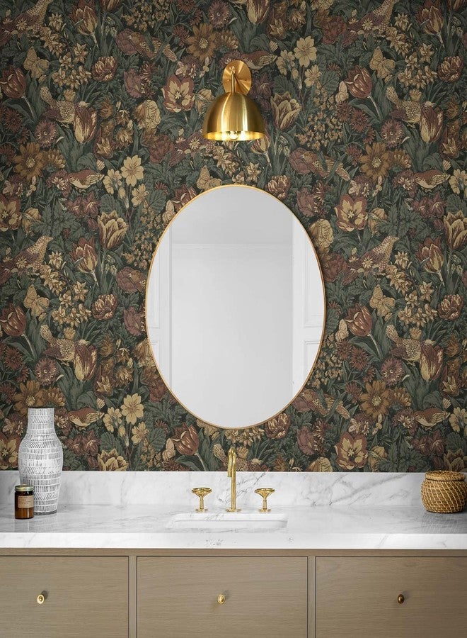 NextWall Bird Floral Vintage Peel and Stick Wallpaper (Mahogany & Graphite) - Image 5
