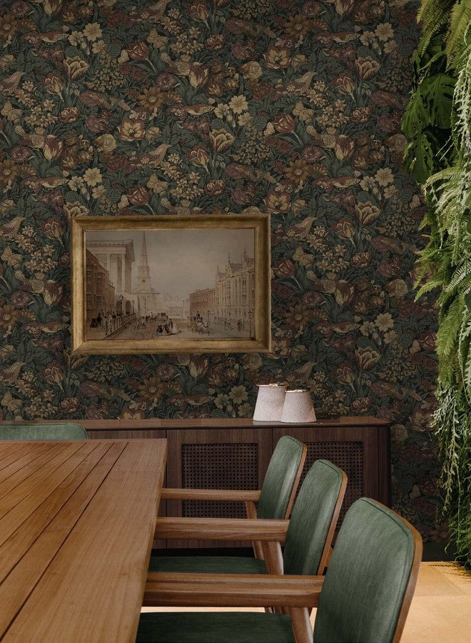 NextWall Bird Floral Vintage Peel and Stick Wallpaper (Mahogany & Graphite) - Image 4