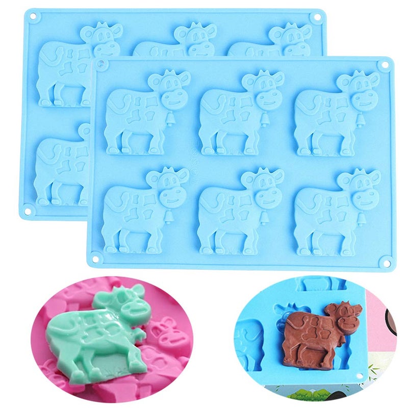 2 Pack Cow Chocolate Molds Dairy Cattle Cake Pan Silicone Candy Fondant Biscuit Cookie Baking Mold Soap Lotion Bars Polymer Clay Mold Random Color