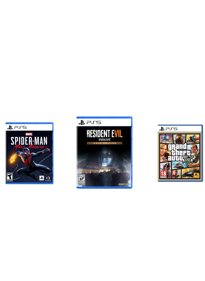 ايجي جيمر Resident Evil 7 Gold Edition (PS5) + Marvel Spider-man Miles Morales  (PS5) + Grand Theft Auto V (PS5) 