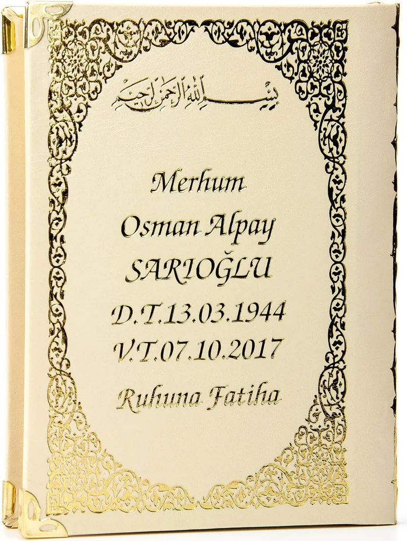 İhvan Online 50 Pieces - Name Printed Hardcover Book of Yasin - Bag Size - 128 Pages - With Prayer Beads - Transparent Box - Cream Color - Religious Gift Set