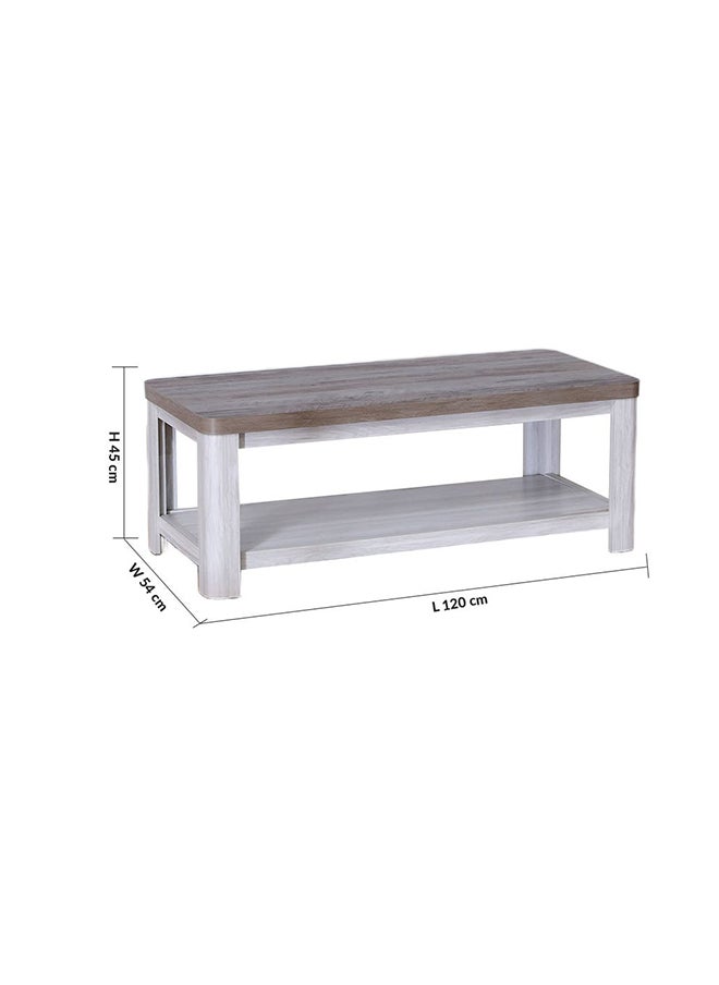 DANUBE HOME Olivos Coffee Table With Shelf Multi Functional Living Room Desk Space Saving Center Table Furniture For Home Living Room L 120 x W 54 x H 45 cm Ash Grey / Oak  - Image 5