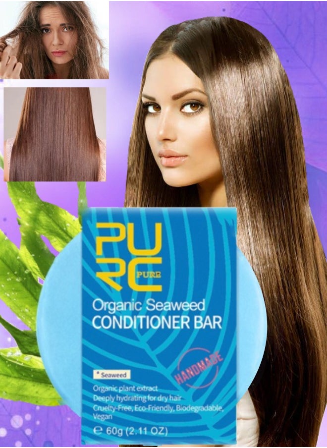 PURC - 60g Organic Seaweed Conditioner Bar Deeply Moisturizing Hydrating Shampoo Soap Bar for Dry and Damaged Hair Natural Plant Extracts Ingredients Conditioner Bar for Nourishing and Shine - Image 1