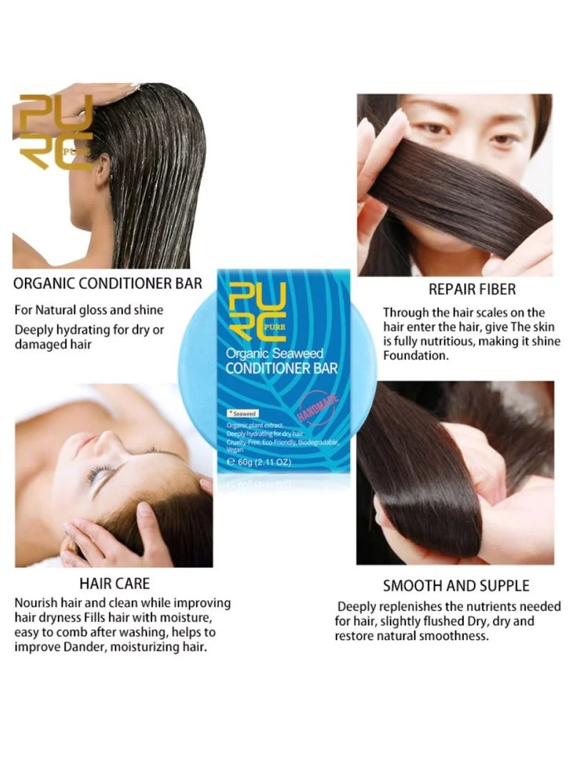 PURC - 60g Organic Seaweed Conditioner Bar Deeply Moisturizing Hydrating Shampoo Soap Bar for Dry and Damaged Hair Natural Plant Extracts Ingredients Conditioner Bar for Nourishing and Shine - Image 1
