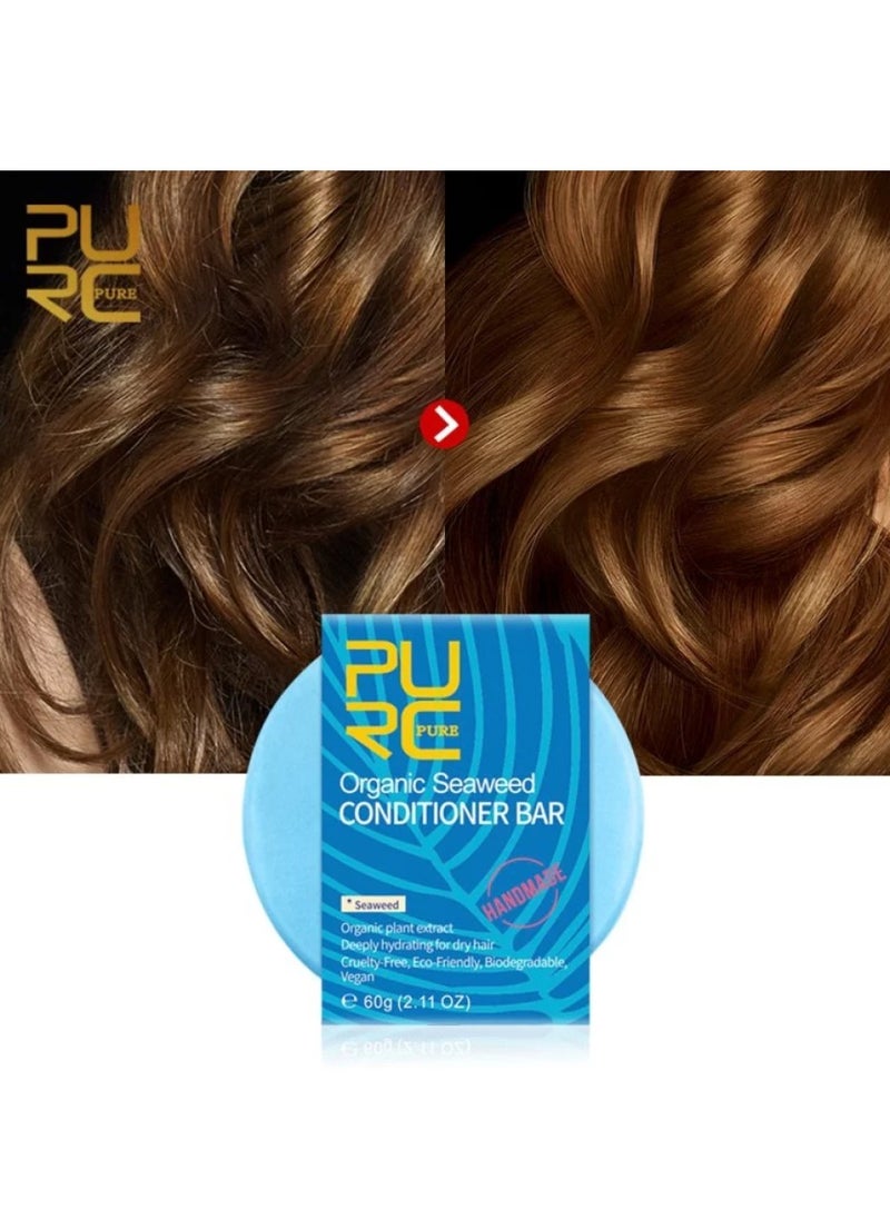 PURC - 60g Organic Seaweed Conditioner Bar Deeply Moisturizing Hydrating Shampoo Soap Bar for Dry and Damaged Hair Natural Plant Extracts Ingredients Conditioner Bar for Nourishing and Shine - Image 1