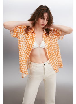 GRIMELANGE Enora Women's Short Sleeve Chiffon Orange / Patterned Shirt  - Image 1