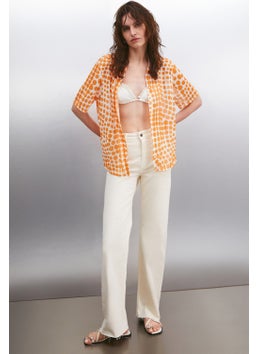 GRIMELANGE Enora Women's Short Sleeve Chiffon Orange / Patterned Shirt  - Image 2