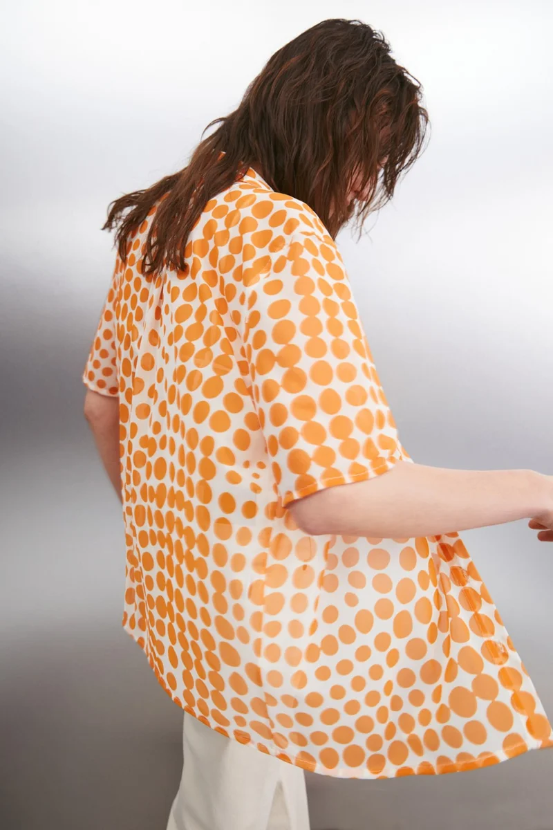 جريميلانج Enora Women's Short Sleeve Chiffon Orange / Patterned Shirt