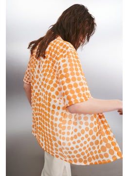 GRIMELANGE Enora Women's Short Sleeve Chiffon Orange / Patterned Shirt  - Image 4
