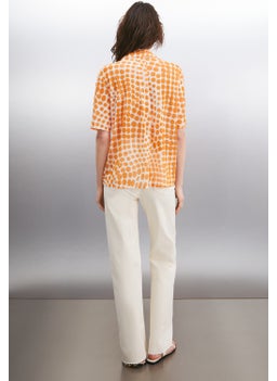 GRIMELANGE Enora Women's Short Sleeve Chiffon Orange / Patterned Shirt  - Image 5