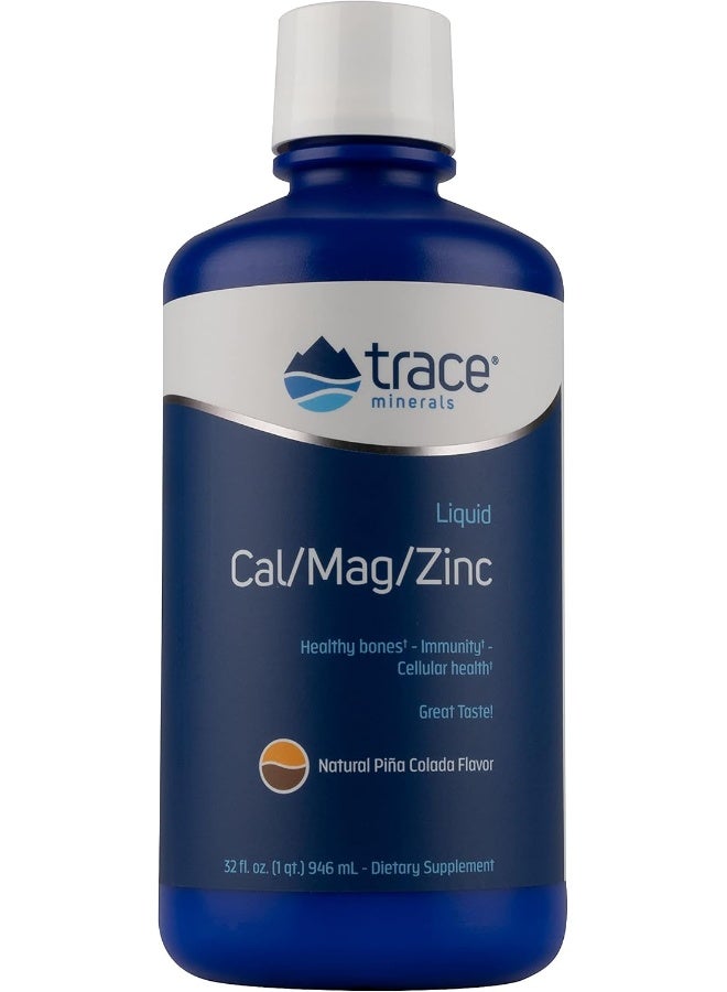 Trace Minerals Research مكمل سائل كالسيوم/ماغنيسيوم/زنك من تريس مينييرالز ريسيرش بنكهة بيينا كولادا الطبيعية، زجاجة سعة 32 أونصة - Image 1