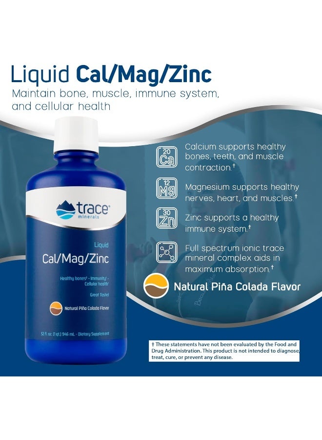 Trace Minerals Research مكمل سائل كالسيوم/ماغنيسيوم/زنك من تريس مينييرالز ريسيرش بنكهة بيينا كولادا الطبيعية، زجاجة سعة 32 أونصة - Image 2