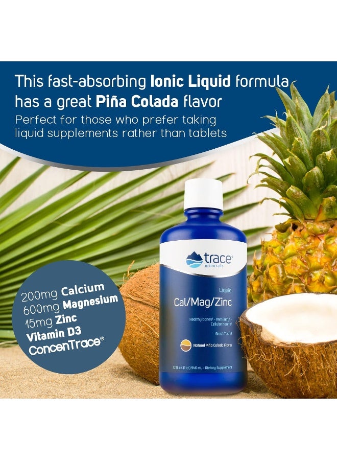 Trace Minerals Research مكمل سائل كالسيوم/ماغنيسيوم/زنك من تريس مينييرالز ريسيرش بنكهة بيينا كولادا الطبيعية، زجاجة سعة 32 أونصة - Image 4