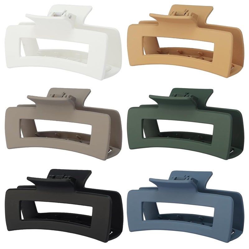 Sisiaipu 4 Inch Big Hair Claw Clips 6 Pcs Large Claw Clips for Thick Hair Square Hair Clips for Women Rectangle Hair Clips Nonslip Acrylic Banana Jaw Clips Hair Accessories for Girls Neutral