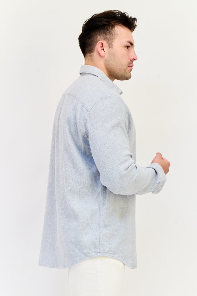 Celio Men Regular Fit Textured Long Sleeves Casual Shirt, Light Grey - Image 2