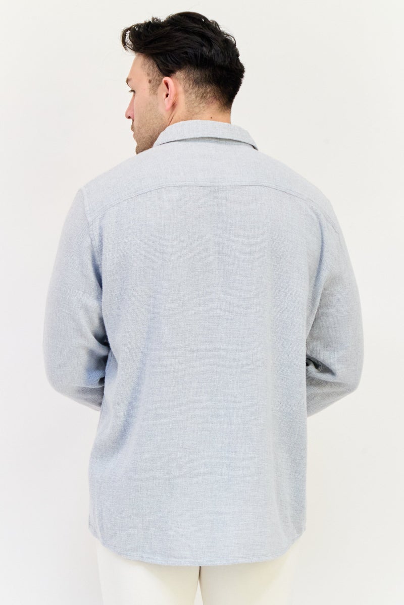 Celio Men Regular Fit Textured Long Sleeves Casual Shirt, Light Grey - Image 3