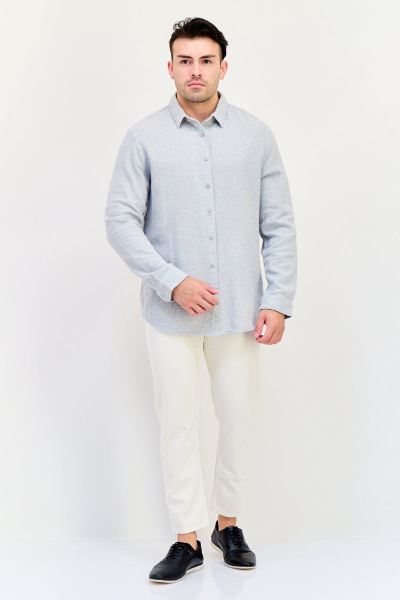 Celio Men Regular Fit Textured Long Sleeves Casual Shirt, Light Grey - Image 4