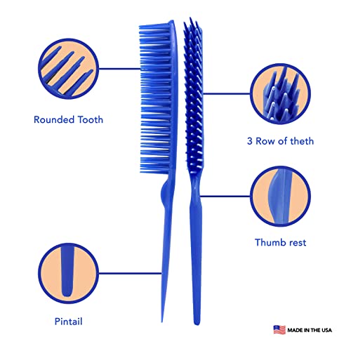 Allegro Combs 60 Parting Three Row Combs Salon Hairstylist Hairdresser Detangle Combs For Natural Hair And Wigs For Curly Hair Made In The Usa 2 Pcs. (Royal Blue) - Image 3