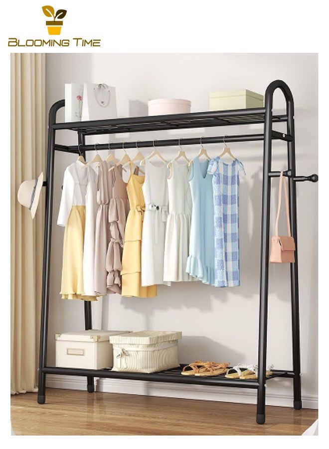 BLOOMING TIME Coat Rack Simple Drying Rack Floor-to-ceiling Household Bedroom Single And Double Pole Type Cool Drying Clothes Pole Balcony Hanging Clothes Rack, Black - Image 1