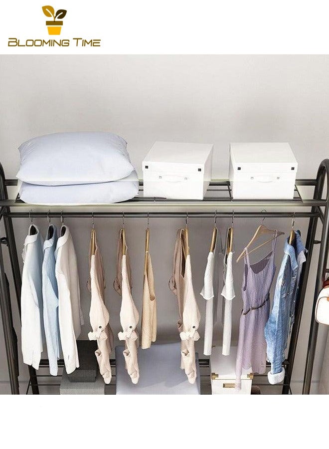 BLOOMING TIME Coat Rack Simple Drying Rack Floor-to-ceiling Household Bedroom Single And Double Pole Type Cool Drying Clothes Pole Balcony Hanging Clothes Rack, Black - Image 5