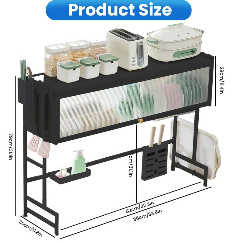 ASIEIT Dish Drying Rack, 3-Tier Over The Sink Dish Drying Rack, 33.5" Over Sink Dish Rack for Small Kitchen, Space-Saving Dish Rack with Cover, Baskets, Utensil, Large Sink Storage Organizer Black - Image 3