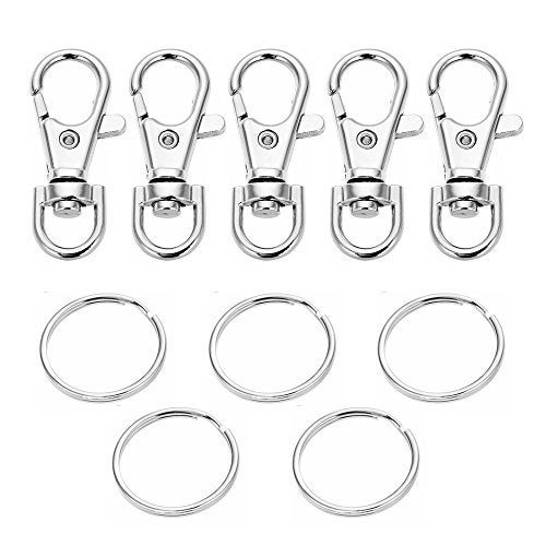 SAMLOO 5 Set Key Chain Key Rings Metal Swivel Clasps Snap-On Keychain Ring Hook Spring Clip Snap Hook Lobster Clasp for Keys, Lanyards Jewelry Findings, Round Edged - Image 1