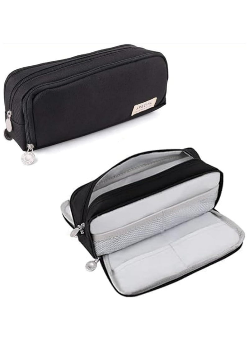 CMGTYYD Medium Capacity Colored Canvas Storage Pouch Marker Pen Pencil Case Simple Stationery Bag Holder For Middle High School Office College Student Girl Women Adult Teen Gift (Black)  - Image 1