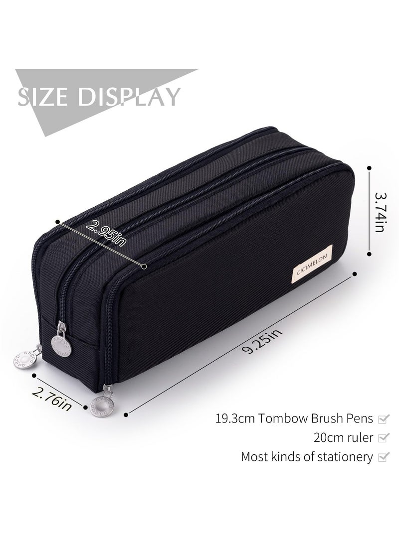CMGTYYD Medium Capacity Colored Canvas Storage Pouch Marker Pen Pencil Case Simple Stationery Bag Holder For Middle High School Office College Student Girl Women Adult Teen Gift (Black)  - Image 2