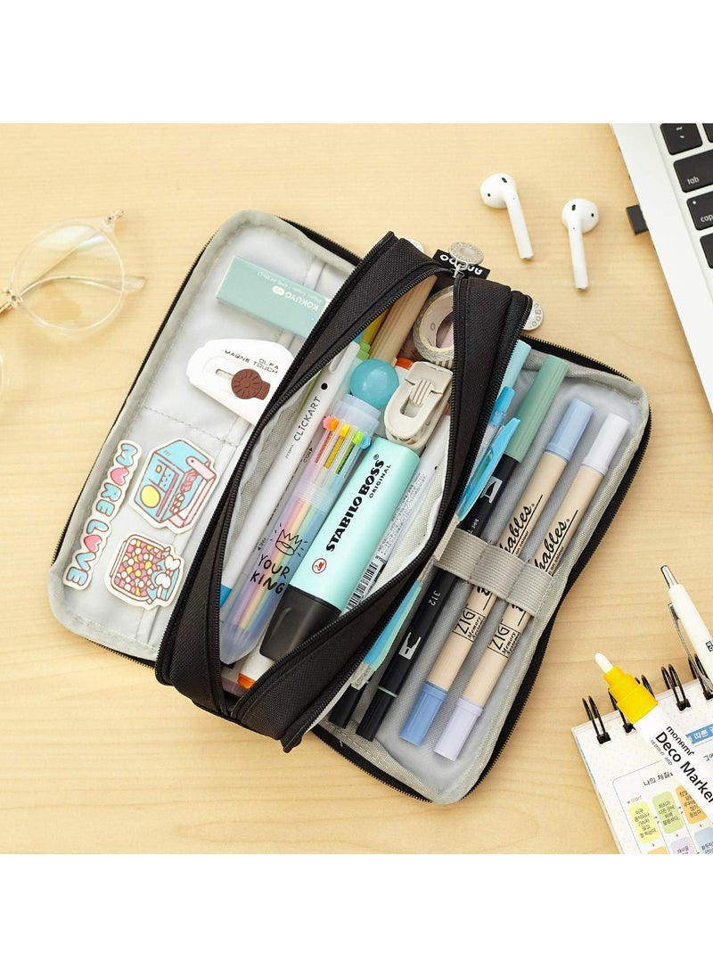 CMGTYYD Medium Capacity Colored Canvas Storage Pouch Marker Pen Pencil Case Simple Stationery Bag Holder For Middle High School Office College Student Girl Women Adult Teen Gift (Black)  - Image 4