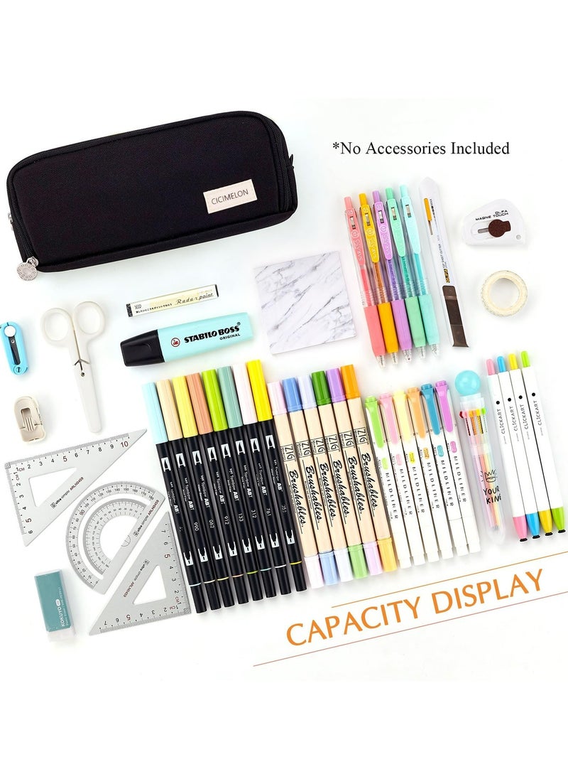 CMGTYYD Medium Capacity Colored Canvas Storage Pouch Marker Pen Pencil Case Simple Stationery Bag Holder For Middle High School Office College Student Girl Women Adult Teen Gift (Black)  - Image 5