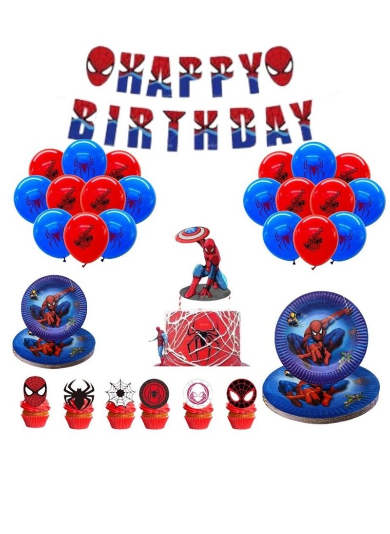 Tamona Spiderman Themed Unique Birthday Decoration Set, The Amazing Spiderman Party, Cake Decoration, Balloons for Kids-80 Pcs  - Image 1