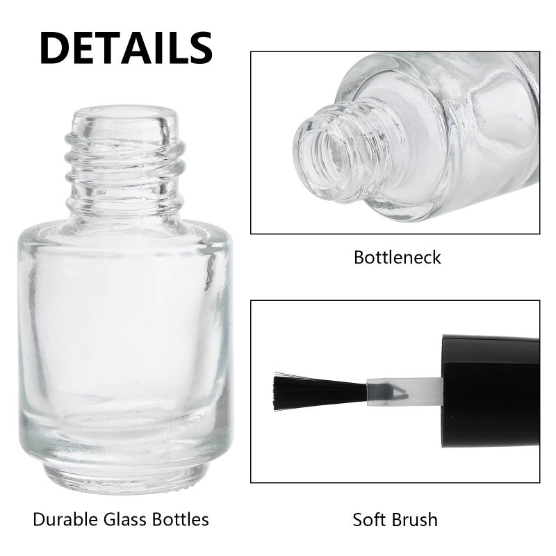 ZENFUN 50 Pack 5 ml Empty Nail Polish Bottles with Brush Cap, Clear Nail Polish Containers with 6 Funnel in Bulk, Glass Refillable Nail Bottles for Nail Art, Samples - Image 3