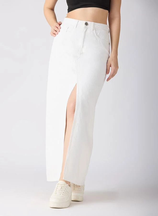 جلو باص تنورة طويلة مستقيمة سادة بفتحة أمامية