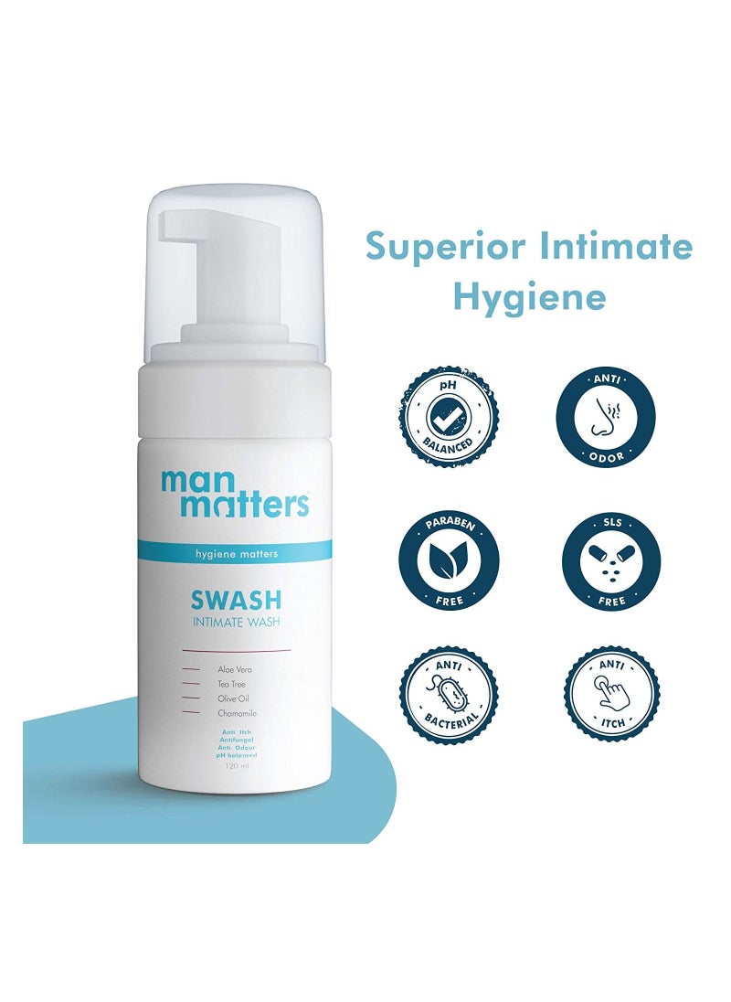 Man Matters - Anti Bacterial Anti Itch Anti Odour Better Private Parts Hygiene PH Balanced Intimate Hygiene Wash 120ml With Aloe Vera Tea Tree Pack Of 2 - Image 1