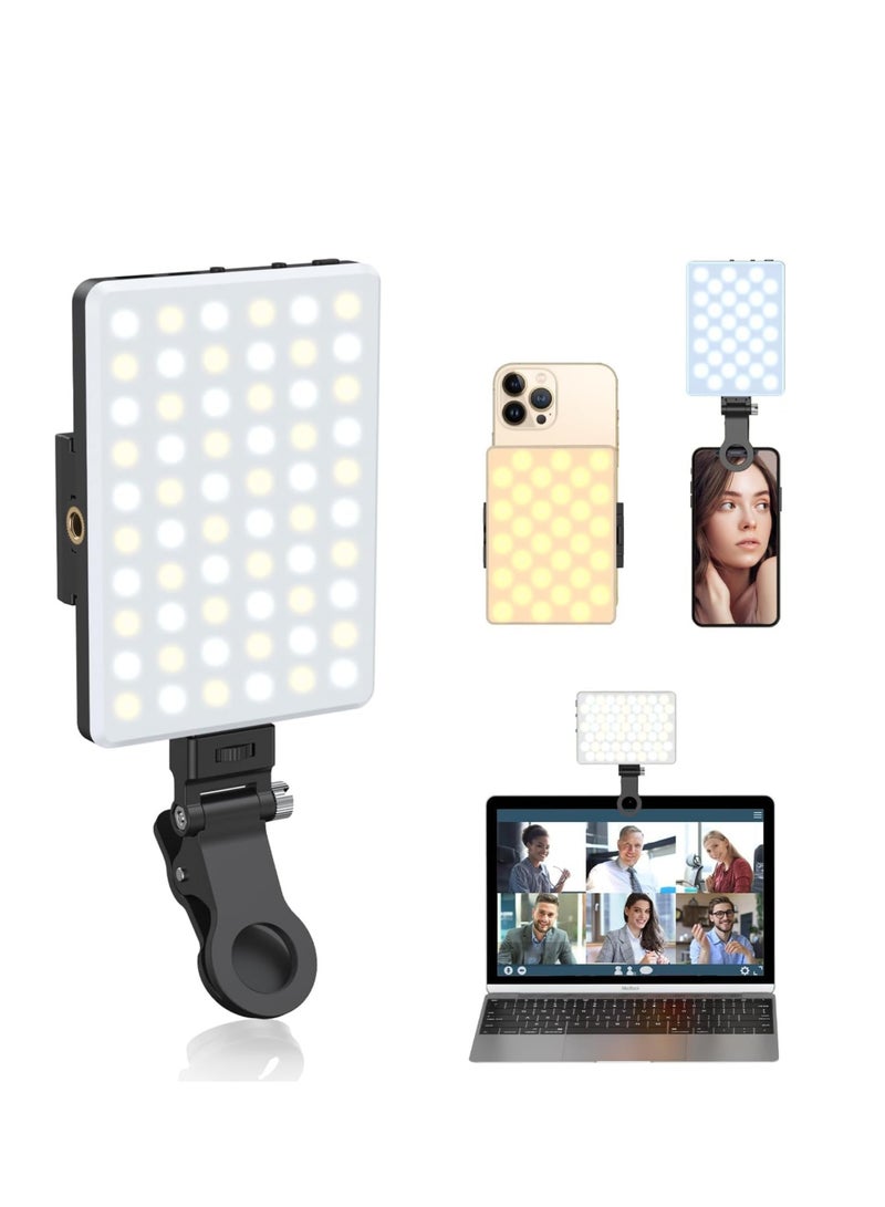 إضاءة سيلفي قابلة للشحن بـ120 لمبة LED – مشبك أمامي وخلفي، 3 أوضاع إضاءة، من 2500K إلى 9000K – للهواتف، الآيباد، اللابتوب، البث المباشر والمكياج - Image 1