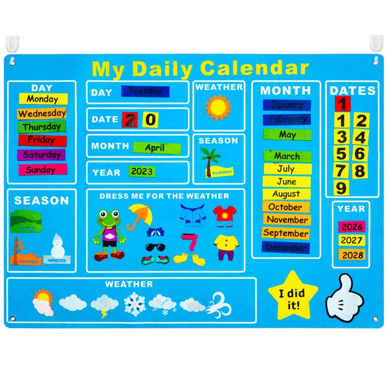 WATINC My First Daily Calendar Felt-Board for Kids 3.5Ft 70Pcs All About Today Funky Frog Weather Season Chart Days of The Week Circle Time Bulletin Board Preschool Early Learning Play Kit for Wall - Image 1