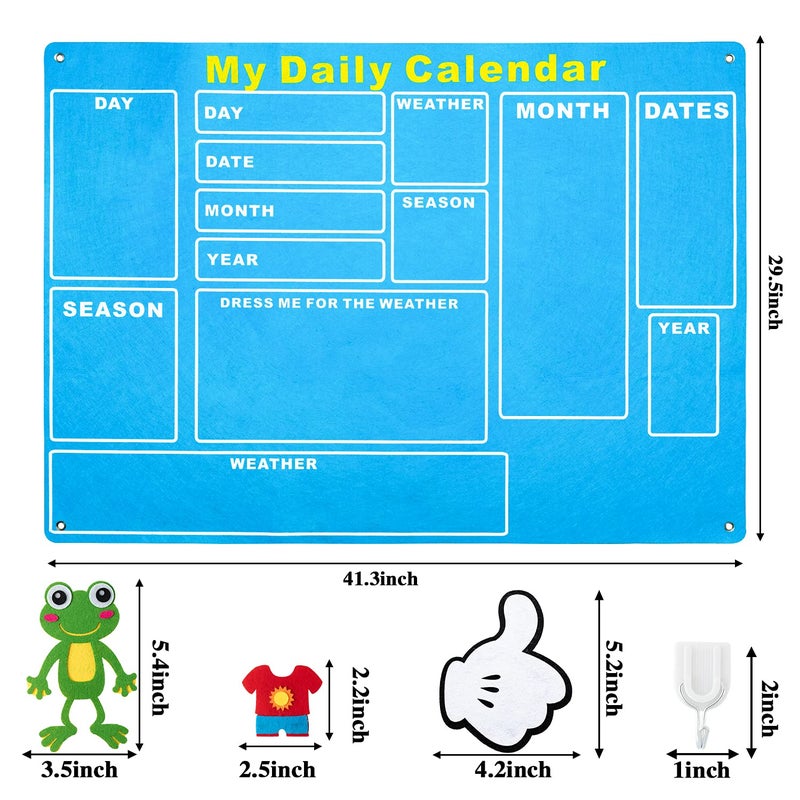 WATINC My First Daily Calendar Felt-Board for Kids 3.5Ft 70Pcs All About Today Funky Frog Weather Season Chart Days of The Week Circle Time Bulletin Board Preschool Early Learning Play Kit for Wall - Image 2
