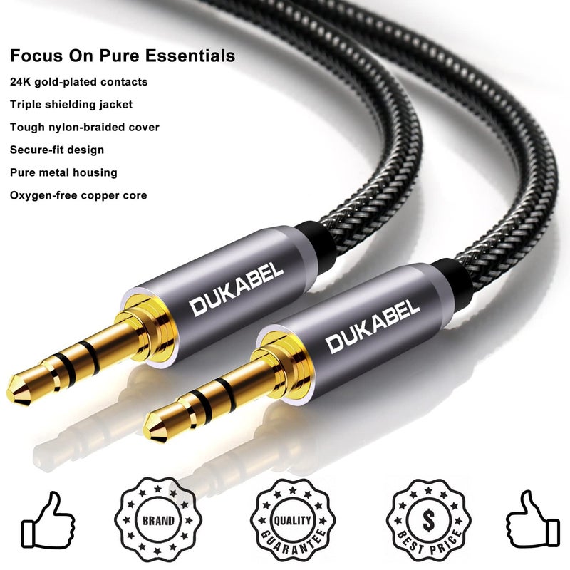 DUKABEL Top Series Long Audio Cable 16 Feet (5 Meters) - Shielded Aux Cable Cord 3.5mm Male to Male Stereo Auxiliary Cable Cord/Crystal-Nylon Braided / 24K Gold Plated / 99.99% 4N OFC Conductor - Image 2