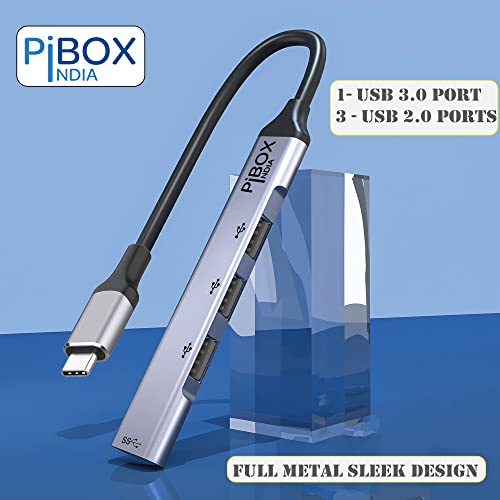 Pibox India USB-C Hub - USB 3.0 Multi-port 4 Port Adapter - USB-C to USB-A Hub - For MacBook Pro, iMac 2021 - Aluminum Alloy, Gray - Image 2