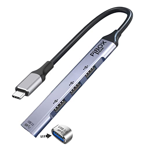 Pibox India USB-C Hub - USB 3.0 Multi-port 4 Port Adapter - USB-C to USB-A Hub - For MacBook Pro, iMac 2021 - Aluminum Alloy, Gray - Image 1