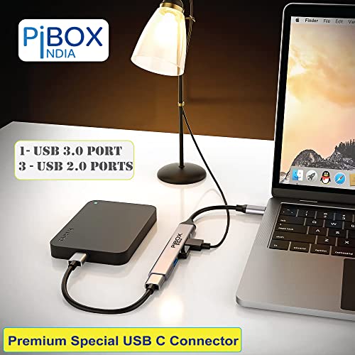 Pibox India USB-C Hub - USB 3.0 Multi-port 4 Port Adapter - USB-C to USB-A Hub - For MacBook Pro, iMac 2021 - Aluminum Alloy, Gray - Image 3