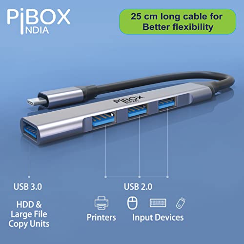 Pibox India USB-C Hub - USB 3.0 Multi-port 4 Port Adapter - USB-C to USB-A Hub - For MacBook Pro, iMac 2021 - Aluminum Alloy, Gray - Image 4