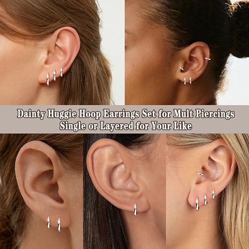 Gokeey Silver Hoop Earrings for Women, Sterling Silver Small Hoop Earrings for Multiple Piercings, Hypoallergenic Huggie Earrings Cartilage Pirecing Jewelry 4 Pair - Image 3