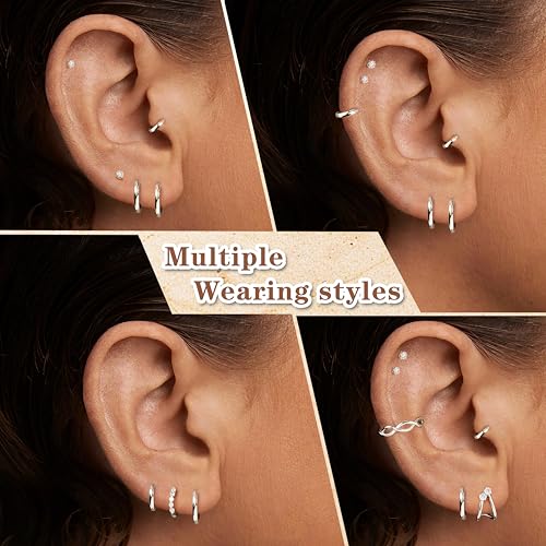 Gokeey Silver Hoop Earrings for Women, Sterling Silver Small Hoop Earrings for Multiple Piercings, Hypoallergenic Huggie Earrings Cartilage Pirecing Jewelry 4 Pair - Image 5