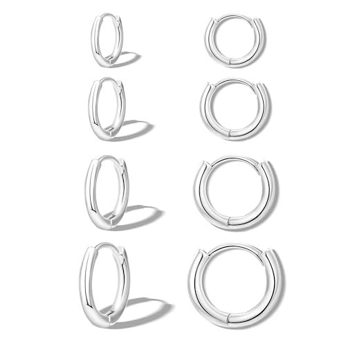 Gokeey Silver Hoop Earrings for Women, Sterling Silver Small Hoop Earrings for Multiple Piercings, Hypoallergenic Huggie Earrings Cartilage Pirecing Jewelry 4 Pair - Image 1